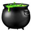 Halloween witch cauldron with bubbling green goo. Vector illustration.