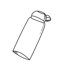 Water bottle illustration on a white background.Black and white color line art