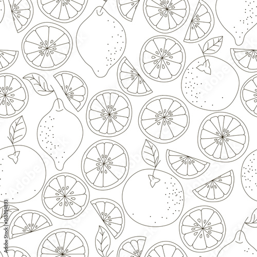 Seamless Citrus Pattern Fruit Vector Background Black And