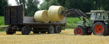 Harvesting And Loading Of Rolled Hay Bales