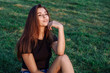 © romanets_v - Summer spring portrait of young beautiful woman smile in the park sunset