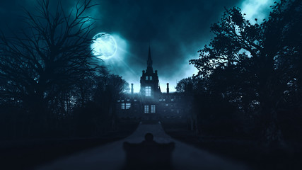 Wall Mural - scary house in mysterious horror forest