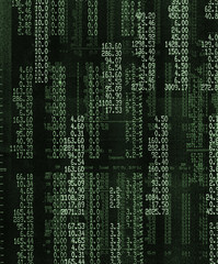 Lines of data in green on dark background