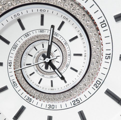Wall Mural - futuristic modern strass diamond white clock watch abstract fractal surreal spiral. watch clock unus