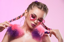 Beautiful Portrait Of A Young Girl. Brady And Rose-colored Glasses.