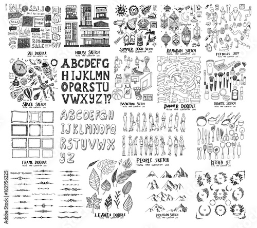 Mega Set Of Icon Doodles Of Sale Home Summer Ramadan Fitness