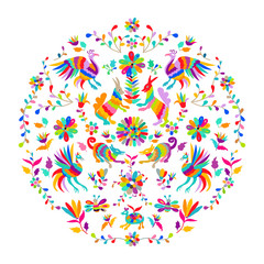 Vector folk Mexican Otomi Style embroidery Pattern