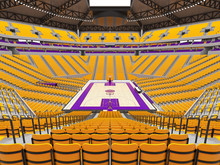 Large Modern Basketball Arena With Yellow Seats