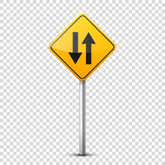 Wall Mural - road yellow signs collection isolated on transparent background. road traffic control.lane usage.sto