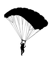 Side Profile Silhouette Of Sky Diver With Open Parachute