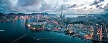Aerial View Of Hong Kong Island And Kowloon On Sky