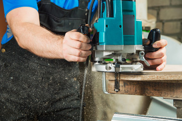 Close up Man doing woodwork in carpentry