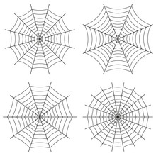 Spider Web, Vector Set Of Icons.  Cute Gothic Style.