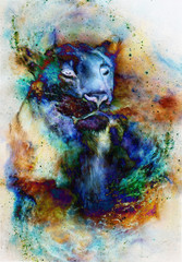 Wall Mural - beautiful painting of lioness in floating space energy and light