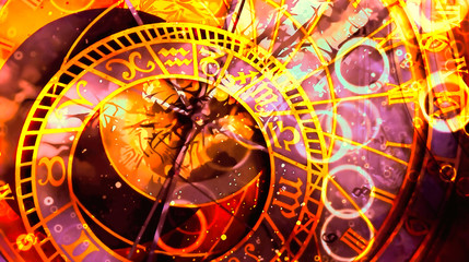 Fotobehang - astrological symbol Zodiac. Abstract color background. Computer collage.