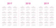 Calendar template for 2017, 2018, 2019
