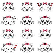 Set Of Cute Cartoon Cat Emoticons