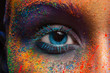 Leinwanddruck Bild - Eye of model with colorful art make-up, close-up