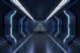 Fototapeta  - Science background fiction interior rendering corridor and blue light,3D rendering