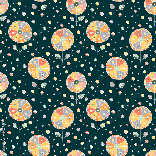 Obraz na płótnie canvas Bezszwowe wektor ręcznie rysowane doodle dziecinny kwiatowy wzór. 