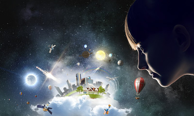 Wall Mural - Exploring this great world . Mixed media