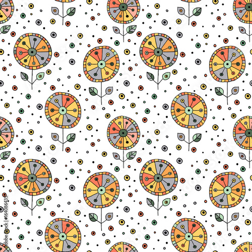 Obraz na płótnie canvas czteroczęściowy "tetraptyk" Bezszwowe wektor ręcznie rysowane doodle dziecinny kwiatowy wzór. 