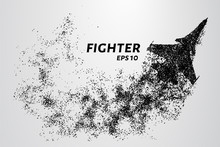 Fighter Of The Particles. The Silhouette Of The Fighter Is Of Little Circles
