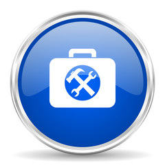 Poster - Toolkit blue glossy vector icon. Chrome border round web button. Silver metallic pushbutton.