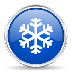 Poster - Snow blue glossy vector icon. Chrome border round web button. Silver metallic pushbutton.