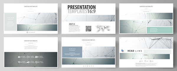 Wall Mural - Business templates in HD format for presentation slides. Abstract vector layouts in flat design. Genetic and chemical compounds. DNA and neurons. Medicine, chemistry, science or technology concept.