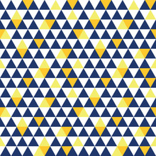 Vector Navy Blue And Yellow Triangle Texture Seamless Repeat Pattern Background. Perfect For Modern Fabric, Wallpaper, Wrapping, Stationery, Home Decor Projects.