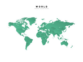 Detailed world map of green color isolated vector illustration