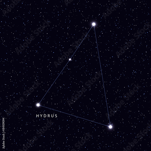 Plakat Sky Map z nazwą gwiazd i konstelacji. Astronomiczny symbol konstelacji Hydrus