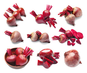 Sticker - Collage of beets on white background