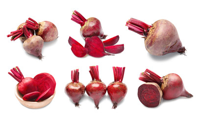 Sticker - Collage of beets on white background