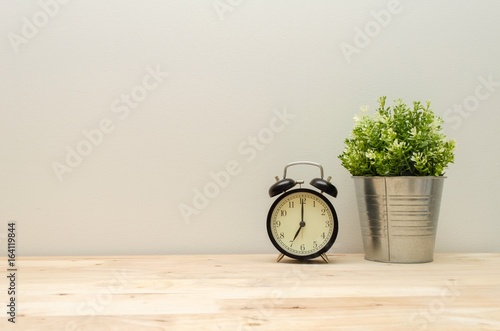 Black Vintage Alarm Clock Times At 7 O Clock Morning And Green