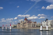 Budapest. Plane On Parliament Background. Red Bull Air Race