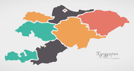  Kyrgyzstan Map with states and modern round shapes