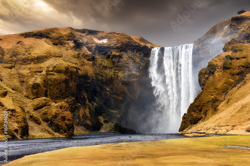 Beautiful view of the magnificent Skogafoss waterfall in Iceland