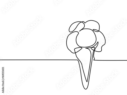 Continuous Line Drawing Ice Cream In A Waffle Cup With Cherry