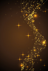 Abstract Background with gold color Music notes. Vector Illustration