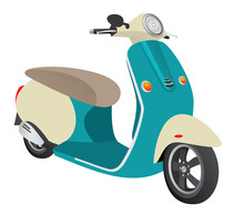 Vintage Two Wheeler Scooter Isolated Vector Illustrations