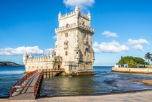 View At The Belem Tower At The Bank Of Tejo River In Lisbon ,Portugal