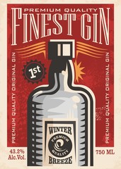 Sticker - Finest gin retro poster ad with gin bottle on old paper texture