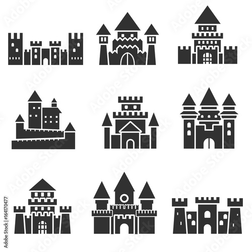 Cuadros en Lienzo Ancient castles. Monochrome icons.