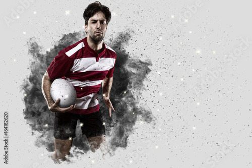 Plakat Rugby gracz wychodzi z wybuchu dymu.