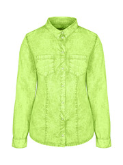 Wall Mural - Chartreuse green denim woman shirt with a collar isolated on white
