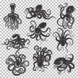 Set of isolated octopus mascot or tattoo