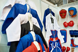 Clothing and equipment for martial arts in shop