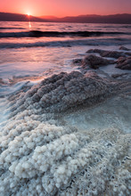 Dead Sea Sunrise Over Salty Crystal Shore